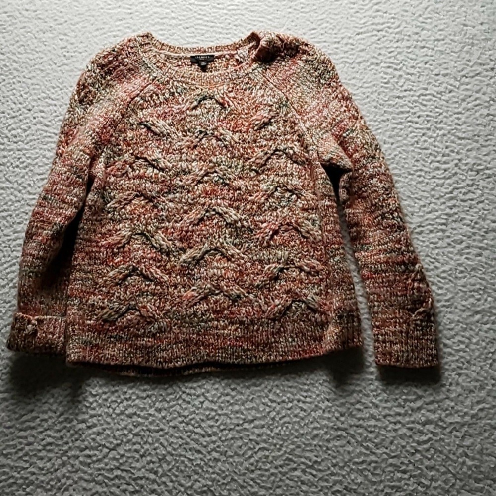 Talbots Sweater Womens Petite Medium Multicolor Crew Neck Cable Knit Pullover